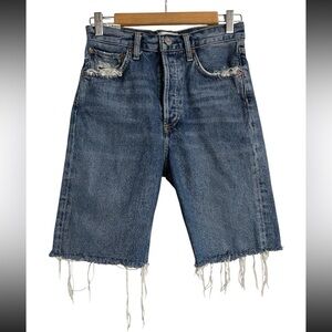 AGOLDE 90's High Rise Straight Cut Off Shorts Size 24 Raw Hem Distressed